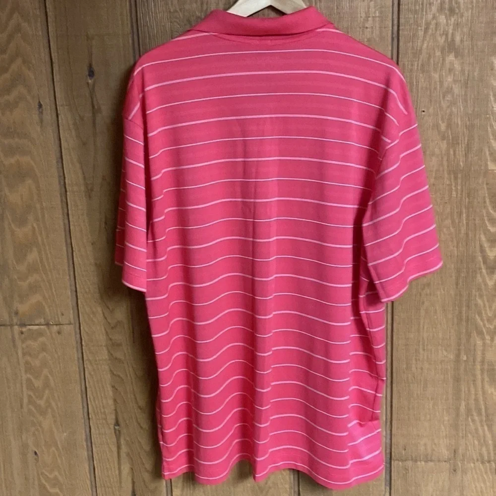 Nike Golf Dri Fit‎ Men’s hot pink white striped breathable polo shirt siz…